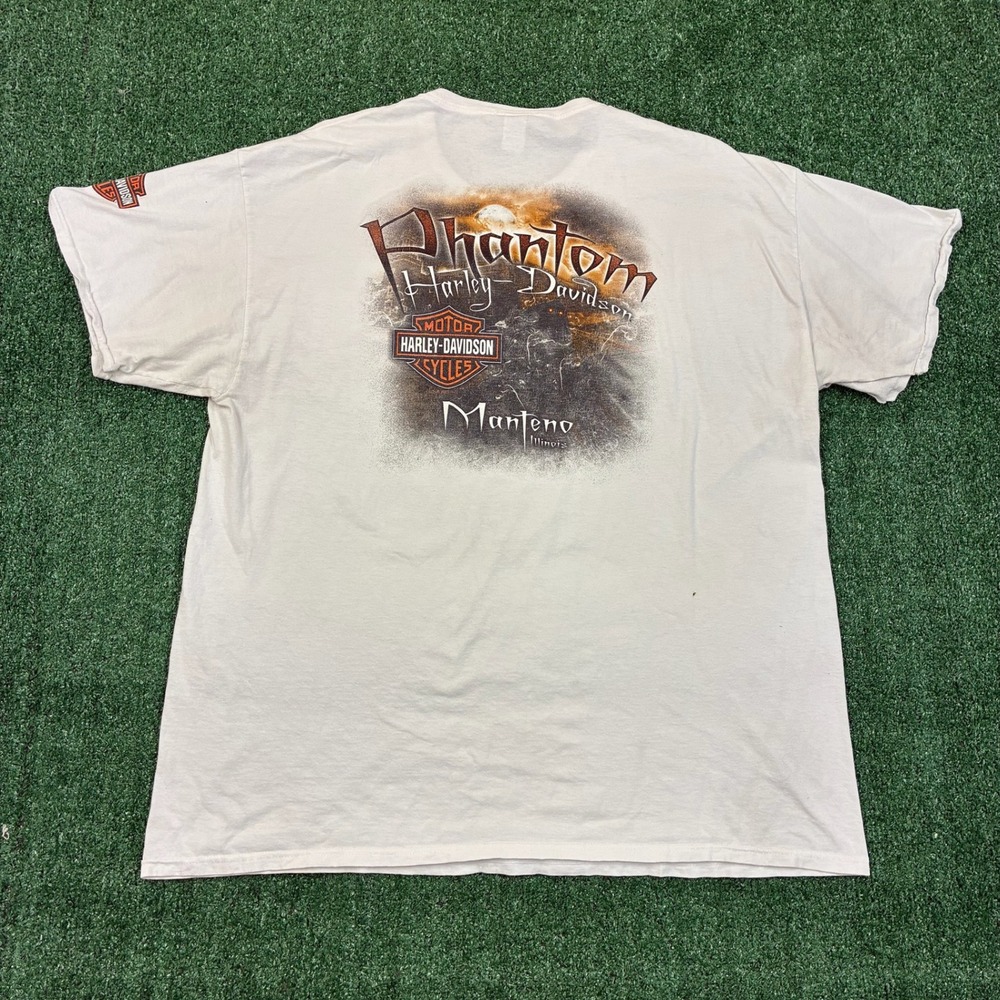 Y2K Harley‎ Davidson Phantom Manteno Illinois White Pocket Tee
